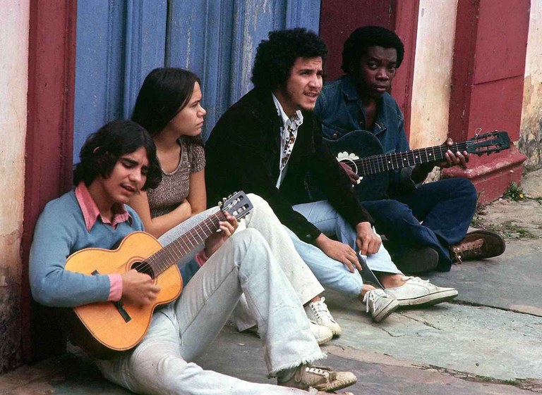 Da esq para dir - Lô Borges Duca Leal Mário Borges e Milton Nacimento - Arquivo da Cafi.jpg